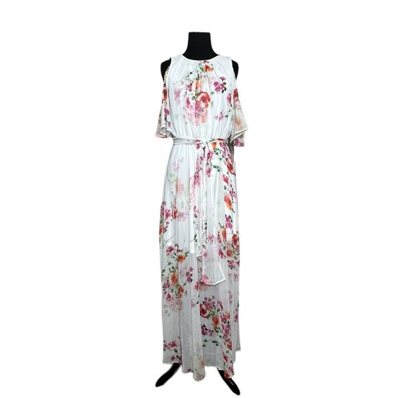 Calvin Klein white red floral print cold shoulder maxi dress size 4 - Picture 1 of 16